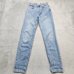 BDG Womens Mom Jeans Size 24 25x30 High Rise Light Blue Distressed Denim